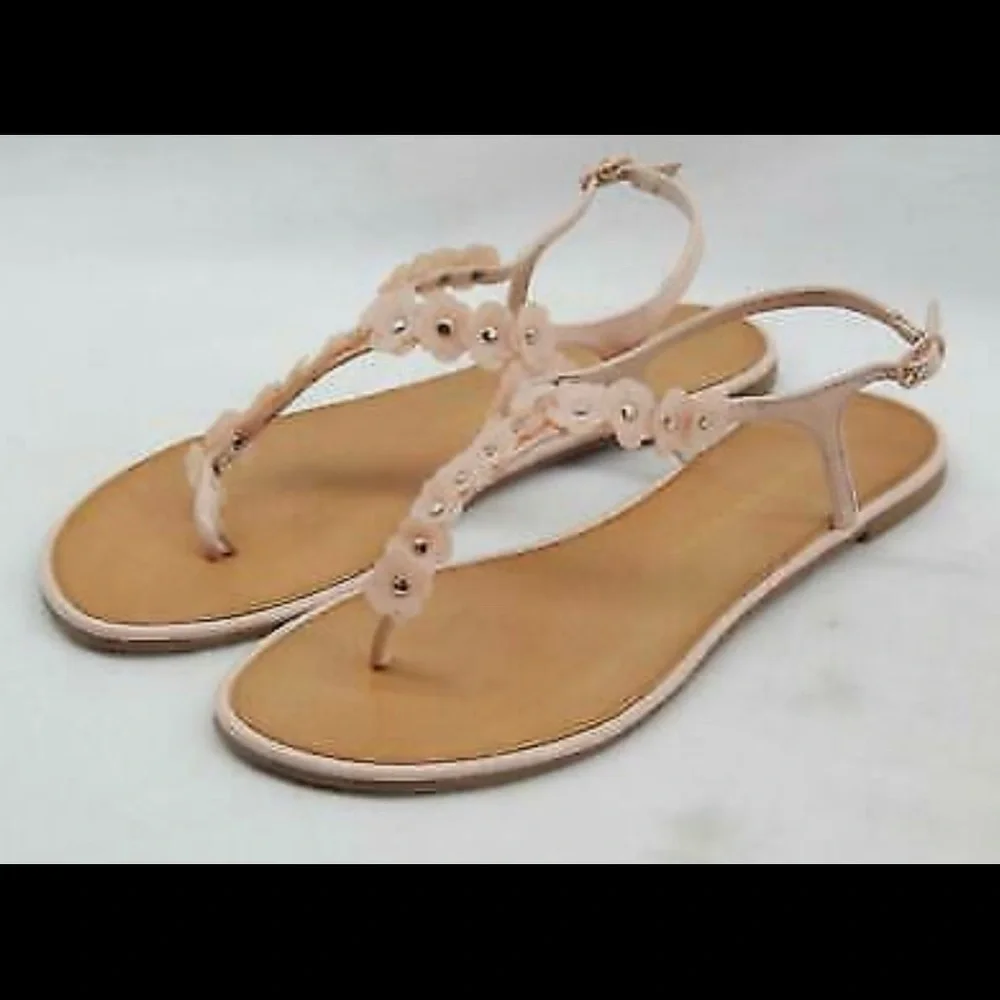 Chinese Laundry Garden 8.5 M Blush/Soft Pink Floral Open Gold-Stud Thong Sandals - Picture 2 of 8